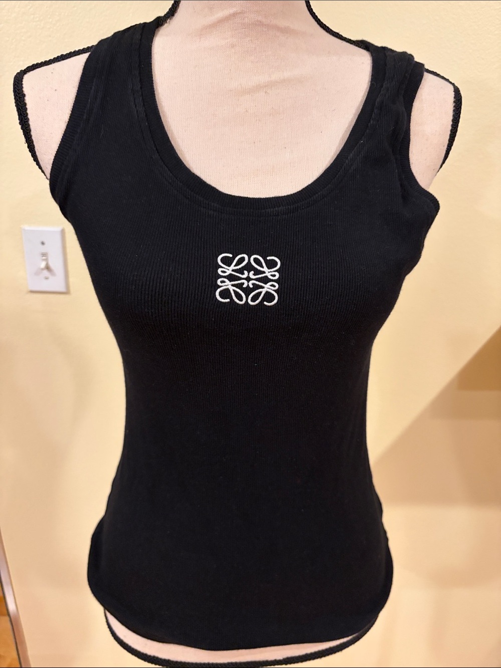 Black Ribbed Tank Top with White Logo - Designer Style